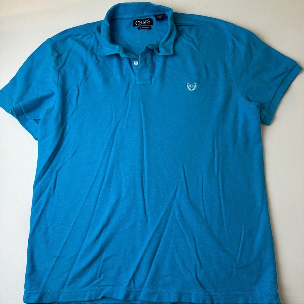 Chaps Polo Shirt Mens XL Blue Custom Fit Short Sleeve Embroidered Logo Classic